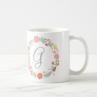 Floral Wreath Monogram Mug