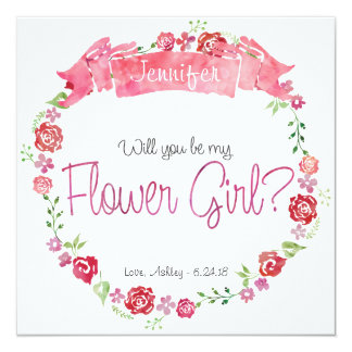 Floral Wreath Will You Be My Flower Girl Card 5 25 Quot Square Invitation Card Will You Be My Flower Template