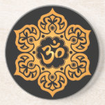 Floral Yellow and Black Aum Design Beverage Coaster