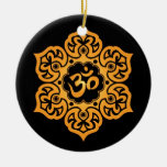 Floral Yellow and Black Aum Design Christmas Tree Ornaments