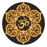 Floral Yellow and Black Aum Design Round Sticker