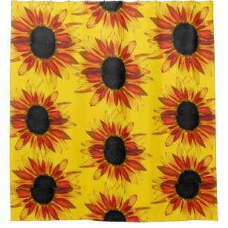 Floral Yellow and Red Sunflower Shower Curtain