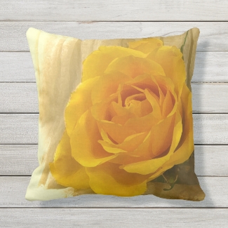 Floral Yellow Garden Rose Flower Outdoor Pillow