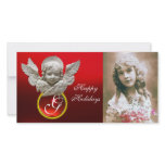 FLORENTINE RENAISSANCE ANGEL Red Ruby Gem Monogram Photo Card