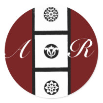 FLORENTINE RENAISSANCE HARMONY MONOGRAM,red Round Sticker