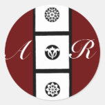 FLORENTINE RENAISSANCE HARMONY MONOGRAM,red Round Sticker