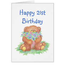 Flores para el 21ro cumpleaños, oso de peluche felicitación