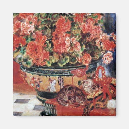 Flores y gatos - arte impresionista - Renoir Imanes