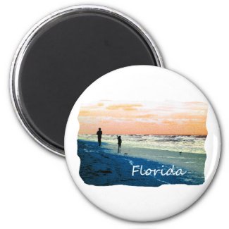Florida Beach Scene People Running Orange Blue magnet