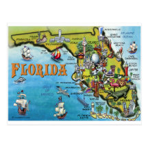 Florida Cartoon Map Post Cards