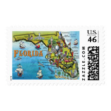 Florida Cartoon Map Postage Stamps