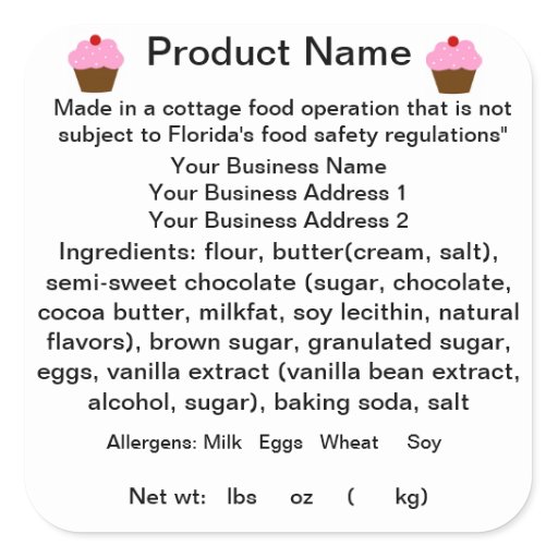 FLORIDA Cottage Food Law Sticker/Label Zazzle