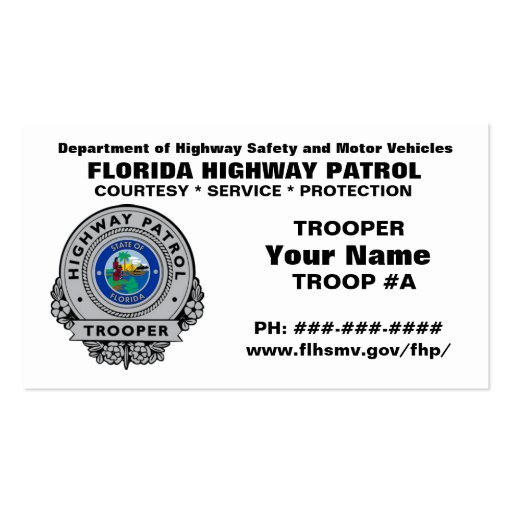 Florida Highway Patrol FHP Business Card (front side)
