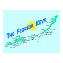 Florida Keys Map retro illustration Postcards