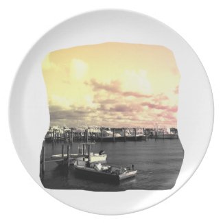 Florida Marina Photo Yellow and Pink Sky plate