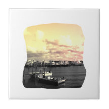 Florida Marina Photo Yellow and Pink Sky Tiles