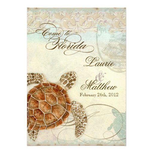 Florida Sea Turtle Modern Coastal Ocean Beach Invites