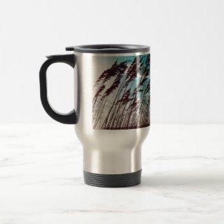 Florida seaoats against teal sky dune backdrop mug