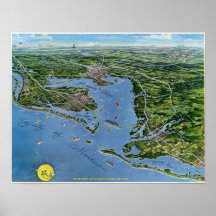 Florida West Coast Panoramic Vintage Map Poster
