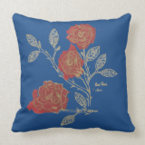 Floriography Red Roses Inkblots On Blue Background Pillows