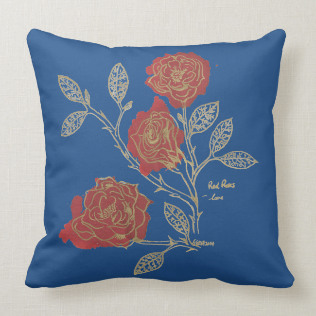 Floriography Red Roses Inkblots On Blue Background Pillows