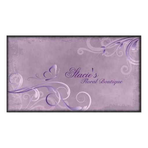 Florist Business Card Pink Purple Swirls Butterfly (front side)