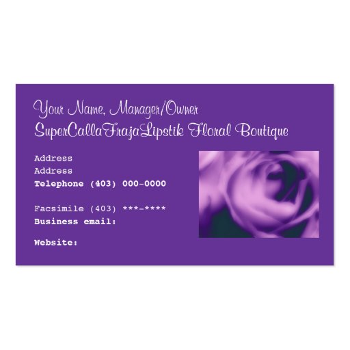 Florist's Business Card Floral Boutique & Weddings (front side)