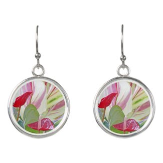 FLORL DROP EARRINGS WITH ANTHURIUM/PINK,WHITE,GREE