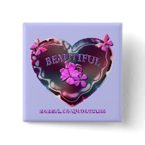 Flourescent Heart Square Button