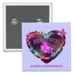 Flourescent Heart Square Button buttons