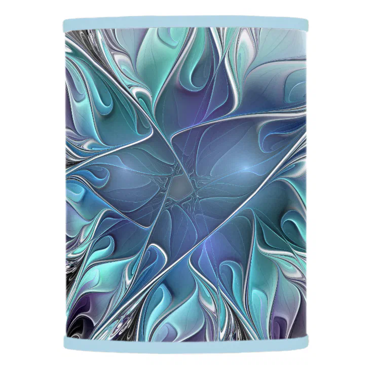 Flourish Abstract Modern Fractal Flower With Blue Lamp Shade Zazzle