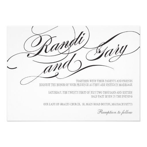 Flourish Black and White Wedding Invitation