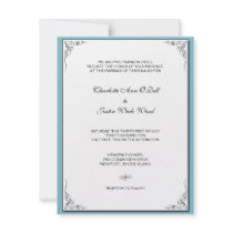 flourish blue; wedding custom invite