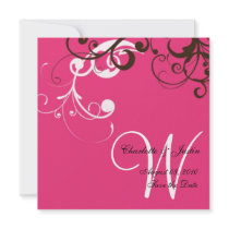 flourish; pink save the date personalized invites