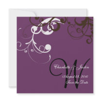 flourish; purple save the date personalized invitations