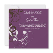 flourish; purple wedding invite