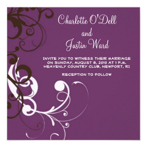 flourish; purple wedding invite