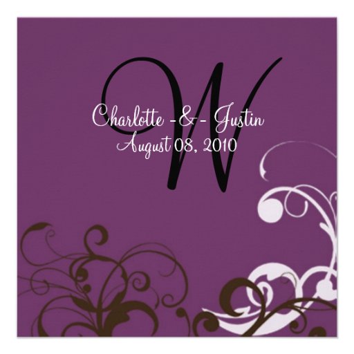 flourish; purple wedding invite