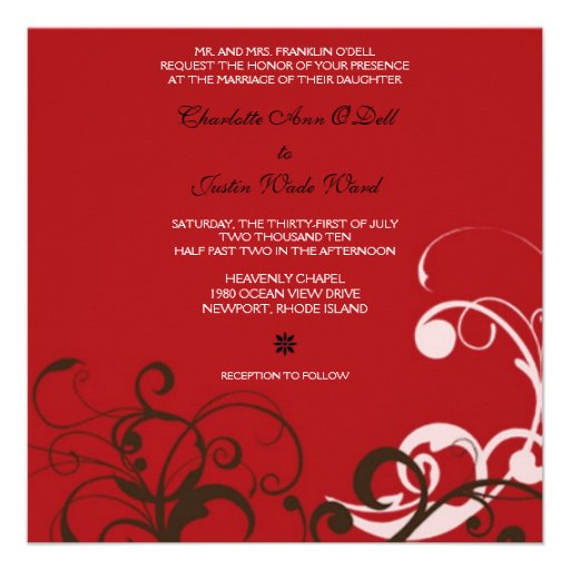 flourish; red wedding personalized invitation