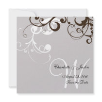 flourish; silver save the date custom invitation