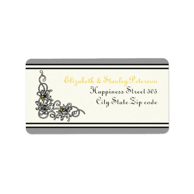 Flourish vine black, grey, yellow wedding label