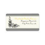 Flourish vine black, grey, yellow wedding label