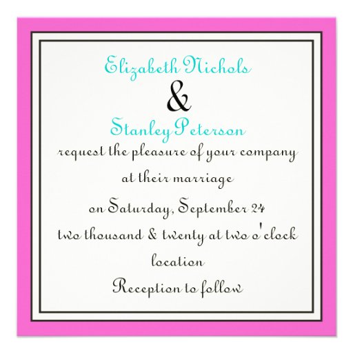 Flourish vine black pink turquoise wedding personalized announcement