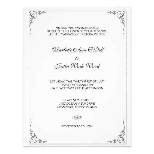 flourish white; wedding personalized invitation