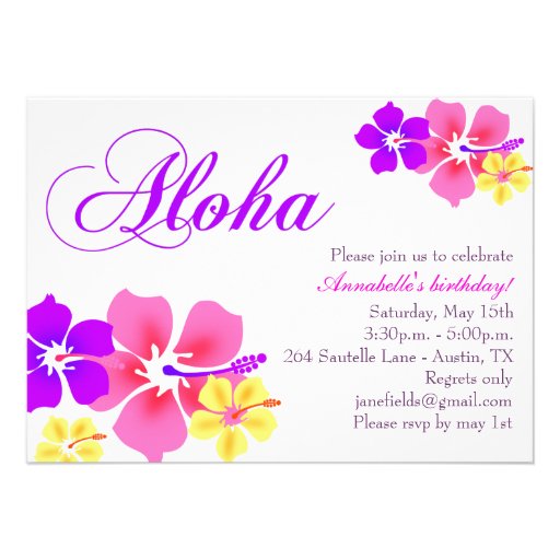 Flower Aloha Birthday Invitation (front side)