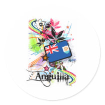 Flower Anguilla Round Stickers