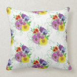 Flower bouquet watercolor Inspired colorful print Throw Pillows
