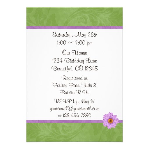 Flower, Bow and Ladybug Baby Shower Invitation