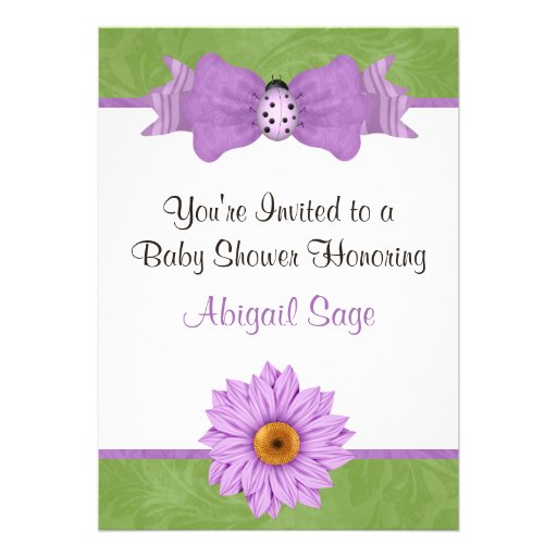Flower, Bow and Ladybug Baby Shower Invitation (front side)