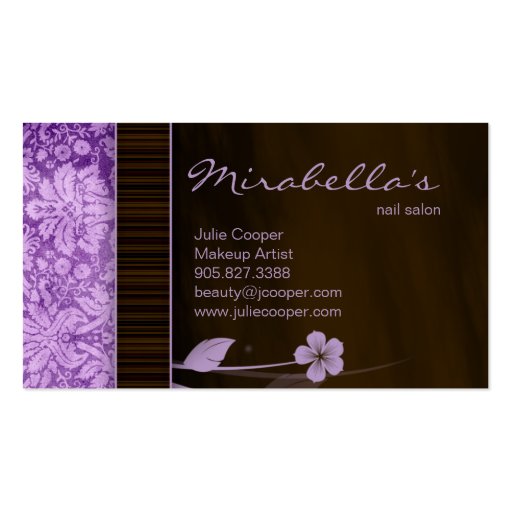 Flower Business Card Damask Purple Brown (back side)